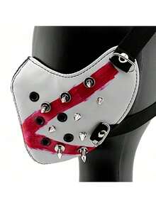 Black And While Studded Motorcycel Biker Mask, Unisex Cosplay Masque - Black and White - View 2