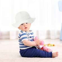 Baby Boy Girl Cotton Sun Hat Summer Bucket Hat Infant Wide Brim Fisherman Hat With Chin Strap - trắng - Xem 2