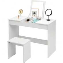 WOLTU Dressing Table Cosmetic Table White With Dressing Stool Makeup Mirror Foldable Vanity High Gloss Table Top Bedroom Dresser Set 2 Storage Compartments For Ample Storage MB6047ws - 1 - View 4