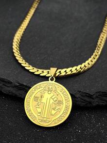 圣贝尼托吊坠项链，男士不锈钢蛇骨链项链，男女皆宜的时尚配饰，情侣礼物 - 項鍊 - 查看 8