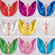 Gold Butterfly Wing Belly Dance Costume - 360° Cloak, Suitable For Stage Performance, Festival And Nightclub Entertainment, Polyester, Including Stretch Rod, Fits Height 61-69cm, Butterfly Skirt Halloween