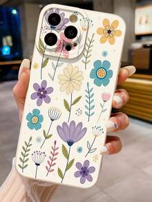 Flower 1pc Floral Pattern Phone Case Protector Compatible With Galaxy/Compatible With Infinix/Compatible With Redmi/Compatible With OPPO/Compatible With VIVO/Compatible With Realme, White Background Waterproof Shockproof Anti-Fall Scratch Resistant,International Version, Not The Domestic Version - Beige - View 2