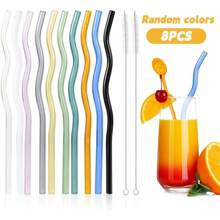 8 Peças Canudos de Vidro Coloridos Reutilizáveis, 4 Peças/2 Peças/1 Peça de 9" x 8 mm, Canudos de Bebida Fofos Resistentes a Impactos com 2 Escovas de Limpeza para Bebidas, Café, Suco, Coquetel, Chás, Material Escolar