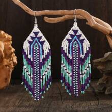 Handgemachte Perlenohrringe, bohemian-Stil Ohrringe, retro blau & weiß kontrastreiche geometrische Form Quasten Tropfen Ohrringe für Frauen, personalisierter Mode-Accessoire Ohrringe, vielseitig für Alltag und Urlaub, Frühling/Sommer Neuheiten, Geschenk für Feiertage, tolle Wahl für Geschenke