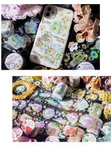 1.97 英寸 * 118.11 英寸花卉全息胶带，7 毫米 * 3 米多图案纸质胶带，礼品和装饰贴纸，图案包括雏菊、玫瑰、向日葵、绣球花返校 - 1.97in*118.11in - 查看 6