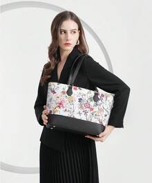 UKEIN 4PCS Women Fashion Handbags Purses Wallet Tote Shoulder Bags Casual Crossbody Bags, Best Valentine's Day Gift For Ladies Girls, Satchel Purse Set 4pcs - 花&黑 - 查看 8