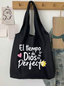 Túi vải bố tote in chữ "El-Tiempo", họa tiết đồ họa màu trắng, túi xách tay tiện dụng, túi mua sắm đa năng, túi du lịch tối giản, túi đựng mỹ phẩm du lịch dung tích lớn, thiết kế mới lạ và dung tích lớn, phù hợp cho mua sắm, đám cưới, sinh nhật, đi biển và các dịp lễ. - màu đen - Xem 4