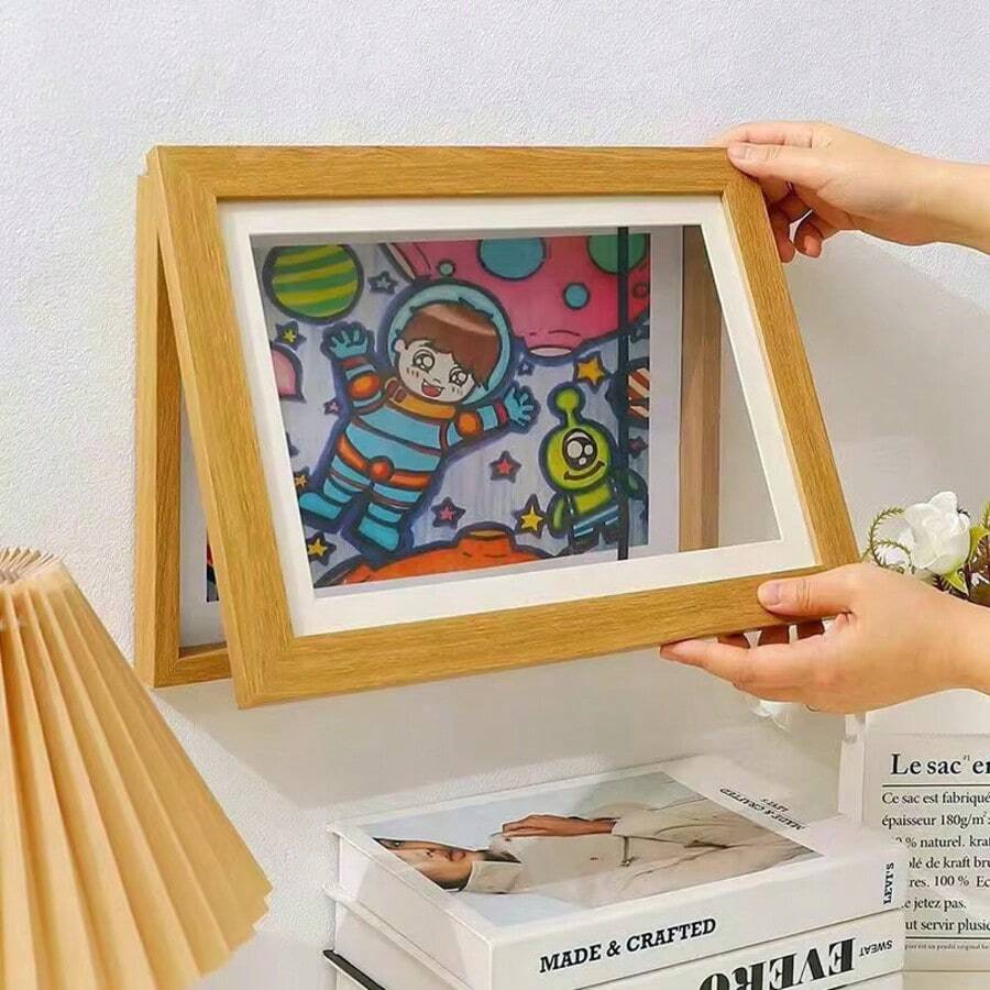 1/2pcs A4 Kids Artwork Frame Wood Paint Frames Changeable With Acrylic Front Opening Holds 150 Pictures, Art Frames For Kids Artwork With Mat Or Without Mat, Natural , Back To School Gifts
