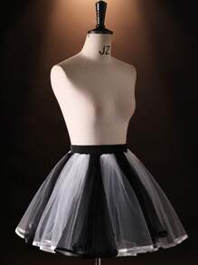 1 pieza Falda A-line de tul colorida para mujer, estilo Lolita para actuación en el escenario, falda de bailarina de color caramelo, mini, sin enaguas, apta para fiesta, boda y uso diario en color negro/blanco