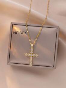 1pc Stainless Steel Cross Pendant Necklace For Women, Simple Religious Style, Retro & Fashion, Suitable For Ramadan, Festivals, Daily, Commuting, Streetwear, Parties, Gift-Giving (OPP Bag & Box For Photography Use Only)