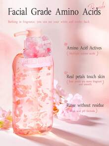 日本樱花沐浴露 500ml，含天然真樱花花瓣，舒缓干燥肌肤，适合男士、女士保湿清洁，去除角质，滋润粗糙肌肤，樱花氨基酸沐浴露