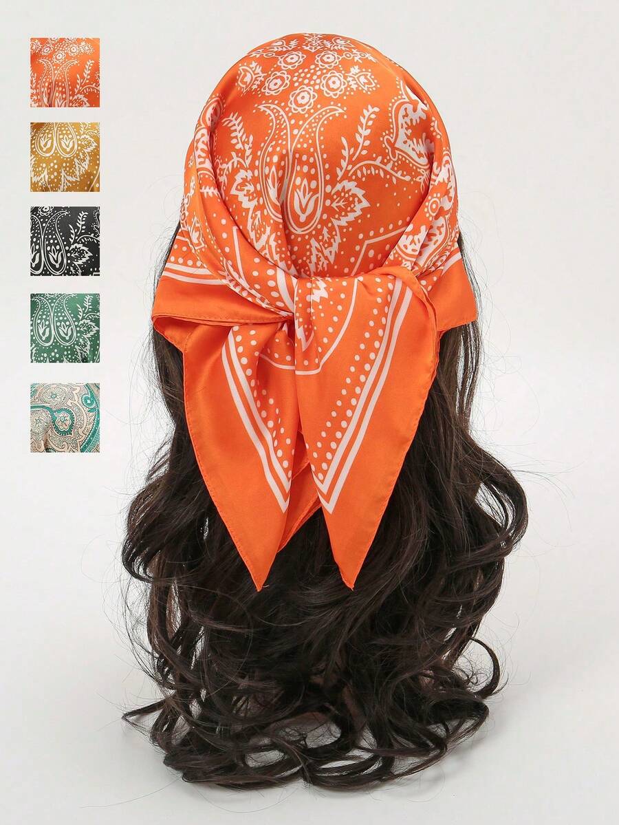 1pc Paisley Print Bandana Headscarf, Versatile For Daily Use - Multicolor - View 1