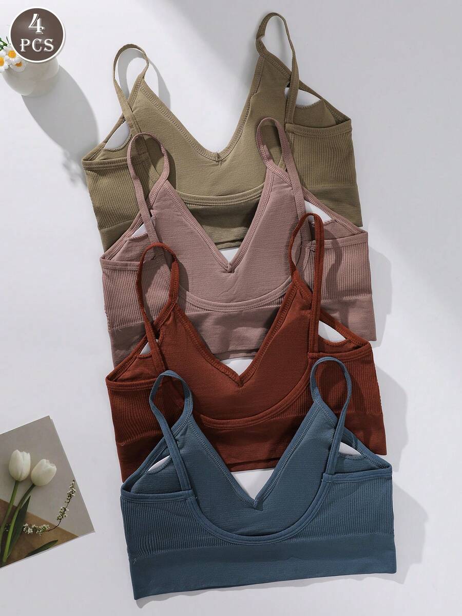 4 Pack Women U-Back Wireless Seamless Backless Bras - Multicolor - View 1