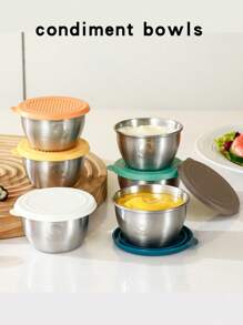 2 pezzi/4 pezzi/6 pezzi Coppette per salse mini in acciaio inossidabile 304 con coperchi, piattini portatili per condimenti per uso domestico per ketchup, condimenti per insalata, uso esterno, forniture scolastiche