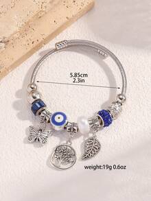 Popular Classic Silver Stainless Steel Bracelet Exquisite Pendant Alloy Adjustable Couple Bracelet - Xanh lam - 3 - Xem 4