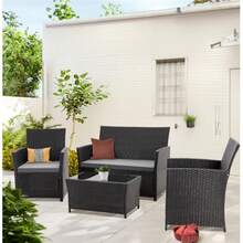 4 Piece Outdoor Patio Furniture Sets, Wicker Sectional Conversation Sofa Set, Rattan Table And Chairs And Loveseat With Cushions For Outside Balcony Porch Backyard - Grey - View 1