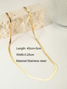 1pc Stainless Steel Flat Snake Chain Necklace For Women, Simple Design