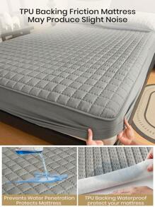 1pc Warterproof Fitted Sheet, Bedding, Waterproof Mattress Protector, Skin-Friendly Mattress Cover, Bedroom Decor, Breathable Quilted Mattress Cover For 8-15" Mattress, Room Decor, Noiseless Bed Mattress Cover For Bedroom, Dorm Room