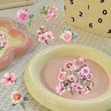 50Pcs Floral Stickers Transparent Stickers Aesthetic Stickers Pink Stickers Plant Stickers Vinyl Waterproof Stickers Aesthetic Laptop Sticker Pack Skateboard Stickers Water Bottle Stickers Notebook Stickers