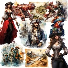 1 Pack Vintage Pirate Chest & Map Parrot Pirate Decorative Stickers For Scrapbooking, Diary, Photo Album, Craft, Stationery, School Supplies - Black - View 6