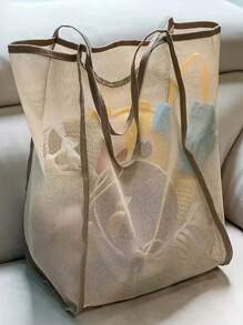 1pc Spacious Beach Bag, Lightweight Transparent Women Tote Bag, Mesh One Shoulder Crossbody Bag, Fashion Versatile Shopping Bag