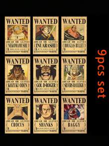 ONE PIECE 5-13 piezas Sombrero de paja, equipo de piratas, paquete de 5 carteros, pintura vintage, tamaño de pared de sala de estar de 28.5*19.5cm, regalos de regreso a la escuela