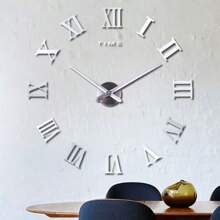 Reloj de pared digital 3D de acrílico con diseño de números romanos, reloj de pared redondo grande de moda con espejo, relojes autoadhesivos DIY