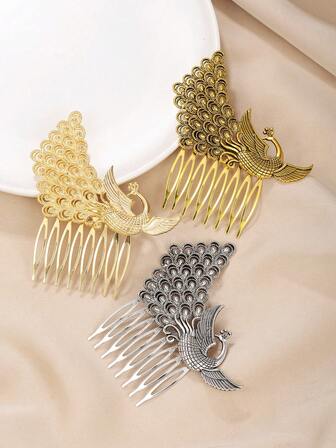 1 件复古优雅孔雀锌合金侧梳，中式新娘发饰，礼物，四季皆宜