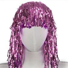 1pc Foil Tinsel Party Shiny Hair Colorful Encrypted Carnival Party Fancy Dress Costume Wigs Disco Masquerade Single Party Wigs For Holiday