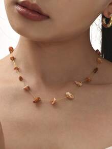 1pc MiDuoDuo Summer Asymmetrical Natural Stone Necklace, Women Beach Vacation Accessory - Natural Stone Necklace - View 3