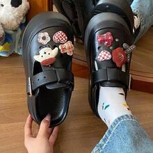Cartoon Puppy Perforated Wedge Sandals For Women, Summer Outside Wear Thick-Sole Fashionable Ins Style Student Indoor/DIY Closed Toe EVA Slippers - Black - View 3