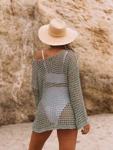 Women's Vacation Summer Beach Cover Up Top - Mint Green - View 3