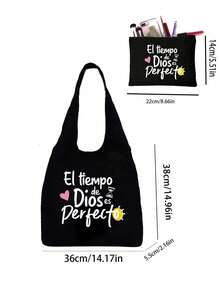 Túi vải bố tote in chữ "El-Tiempo", họa tiết đồ họa màu trắng, túi xách tay tiện dụng, túi mua sắm đa năng, túi du lịch tối giản, túi đựng mỹ phẩm du lịch dung tích lớn, thiết kế mới lạ và dung tích lớn, phù hợp cho mua sắm, đám cưới, sinh nhật, đi biển và các dịp lễ. - màu đen - Xem 10