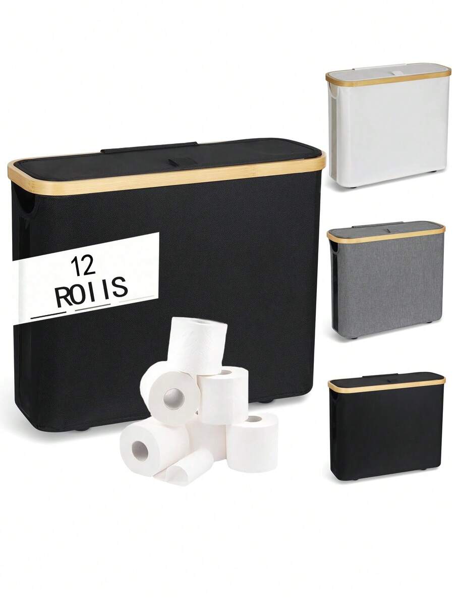 12 لفة ورق تواليت سلة مع غطاء، حامل ورق تواليت مستقل وصندوق تخزين للحمام، حامل ورق تواليت، سلة تخزين من البامبو، سلة ورق تواليت، ديكور منزلي للحمام، منظم حمام، ديكور خريفي، عودة إلى المدرسة