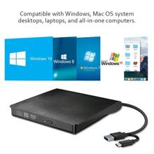 A Black External Disc Drive, 8-In-1 USB3.0 Ultra-Thin Portable, USB3.0+Type-C External Mobile DVD Burner HD Player, Portable CD/VCD/DVD Player, Plug-In Expandable Burner For Burning, Reading And Playing On Laptops And PCS. Supports Windows/Linux