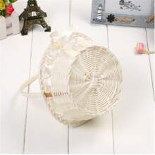 Cesta tejida redonda con flores, cesta pequeña de estilo rústico y campestre para niña de las flores, cesta para lanzar flores, cesta para empaquetar regalos de flores, cesta romántica para la niña de las flores en la boda, cesta decorativa de almacenamiento