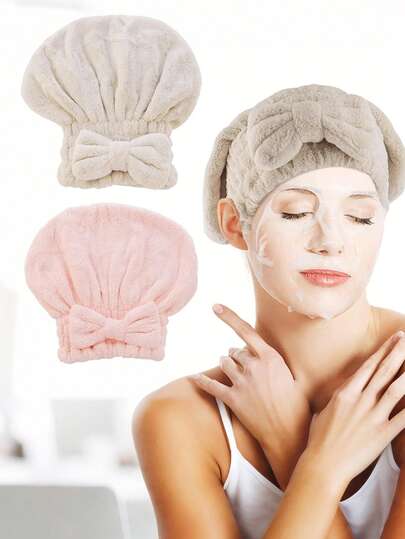 1 件珊瑚绒蝴蝶结头巾，高吸水性干发帽，柔软超细纤维头巾。适合所有类型的头发，卷发、扁平发、长发、短发、浓密或细发、粗发和卷发，都能满足您的需求。佩戴它们会让您的头发光泽顺滑，因此您不必担心它们脱落或脱落。