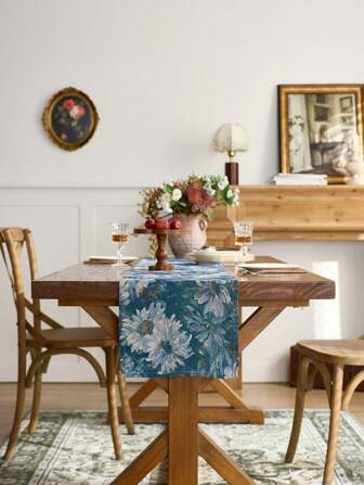 1pc, Oil Painting Style - Table Flag, Modern Style Polyester Rectangular Table Flag, Suitable For Indoor Dining Tables, Outdoor Restaurants, All Seasons