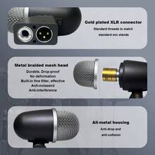 LexiNova Microphone Wired Dynamic Drum Mic Kit- Kick Bass, Tom/Snare & Cymbals For The Full Performance Of Drum Instruments And Recording Applications - Black - View 5