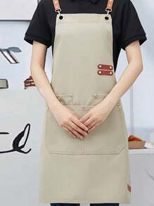 1 pieza Delantal de chef para hombres y mujeres con bolsillo, profesional para cocinar - Ajustable - Delantal de peto, resistente al agua y al aceite, usado en tiendas de leche con té, pastelerías, restaurantes de sushi, restaurantes occidentales, salones de uñas, floristerías, fruterías, cafeterías