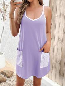Summer Mini Tennis Romper For Women With Built In Shorts Athletic Casual Vacation Dress - 紫色 - 查看 2