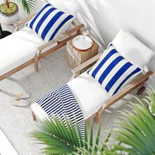 2PCS Waterproof Fringe Throw Pillow Covers, Stripe Decor Cushion Covers For Outdoor Patio, Balcony, Sofa - Blue - View 6
