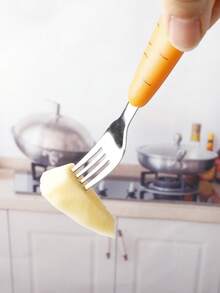 1pc Spoon/1SET Carrot-Shaped Plastic Handle Stainless Steel Cutlery Set With Three Pieces, Boxed, Kitchen, Christmas Gift,School Supplies - Multicolor - View 6