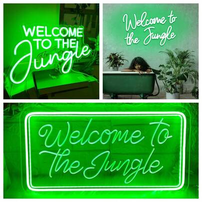 Bienvenido a la selva Señales de neón LED verdes Luces de neón para decoración de pared Señal luminosa USB para jardín, hogar, porche, tienda, sala de estar, bar, decoración, gran señal de neón LED
