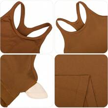 Yoga Racerback Tank Top For Women With Built In Bra,Women's Padded Sports Bra Fitness Workout Running Shirts - 棕色 - 查看 3