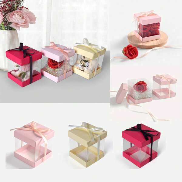 5/10Pcs Mini Clear Favor Boxes, With Ribbons, Clear Gift Boxes Macrame Boxes For Wedding Party Favor Boxes, Christmas,Birthday