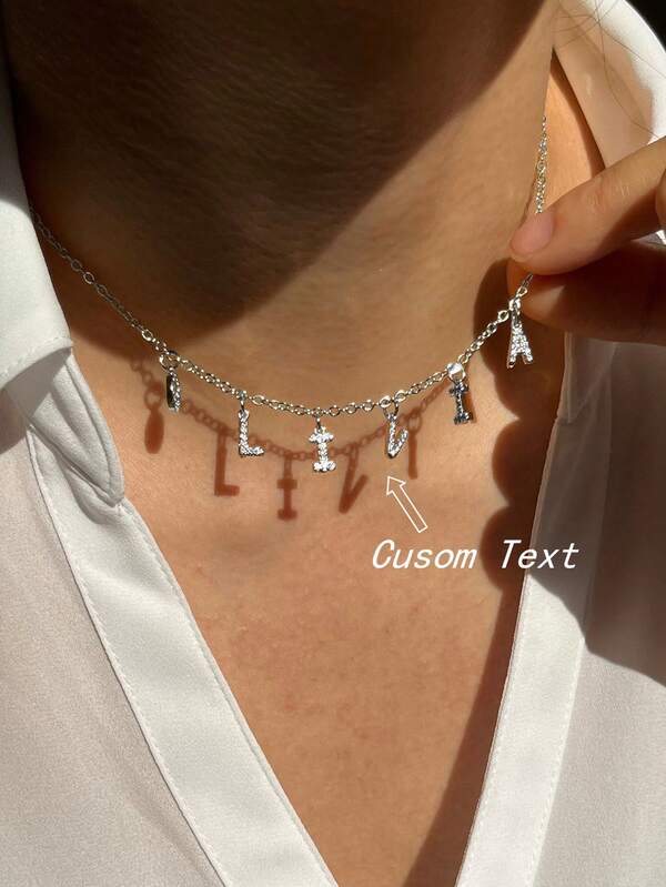 1 Peça Colar Inicial DIY com Letra em Ouro e Cubic Zircônia em Estilo Minimalista, Colar Personalizado com Letra Simples, Colar Personalizado com Pingente Inicial MAMA em Aço Inoxidável, Presente Ideal para Mães, Adolescentes, Estudantes do Ensino Fundamental, Médio e Superior, Universitários, Calouros, Veteranos, Elegante Outono, Elegante Inverno