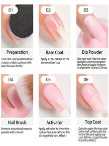 4 bouteilles/set Ensemble liquide de poudre de trempage, 4 pièces de 10 ml/0,35 oz Ensemble de système de poudre de trempage avec base, top coat, activateur et sauvegarde de brosse pour kit d'art d'ongles DIY de salon