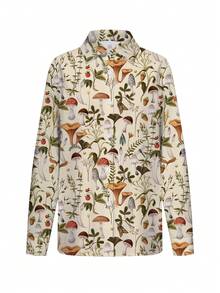 女士长袖衬衫时尚花卉印花春夏新品休闲宽松上衣舒适休闲衬衫飘逸别致街头风格 - 米色 - 查看 2