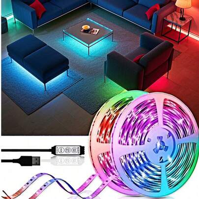 1 个 RGB LED 灯带，USB 5V 供电，3 键控制器，适用于家庭装饰派对节日照明客厅卧室电视背景氛围灯